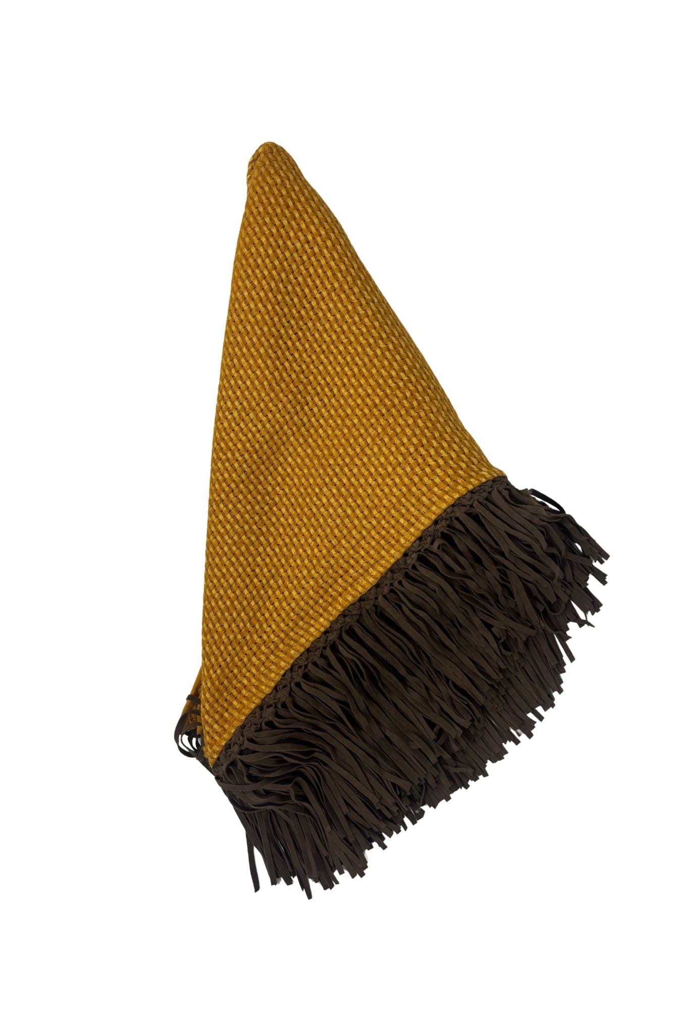 Bajra Tiny Basket Weave Triangle Scarf w/ Leather Fringe - Vermillion