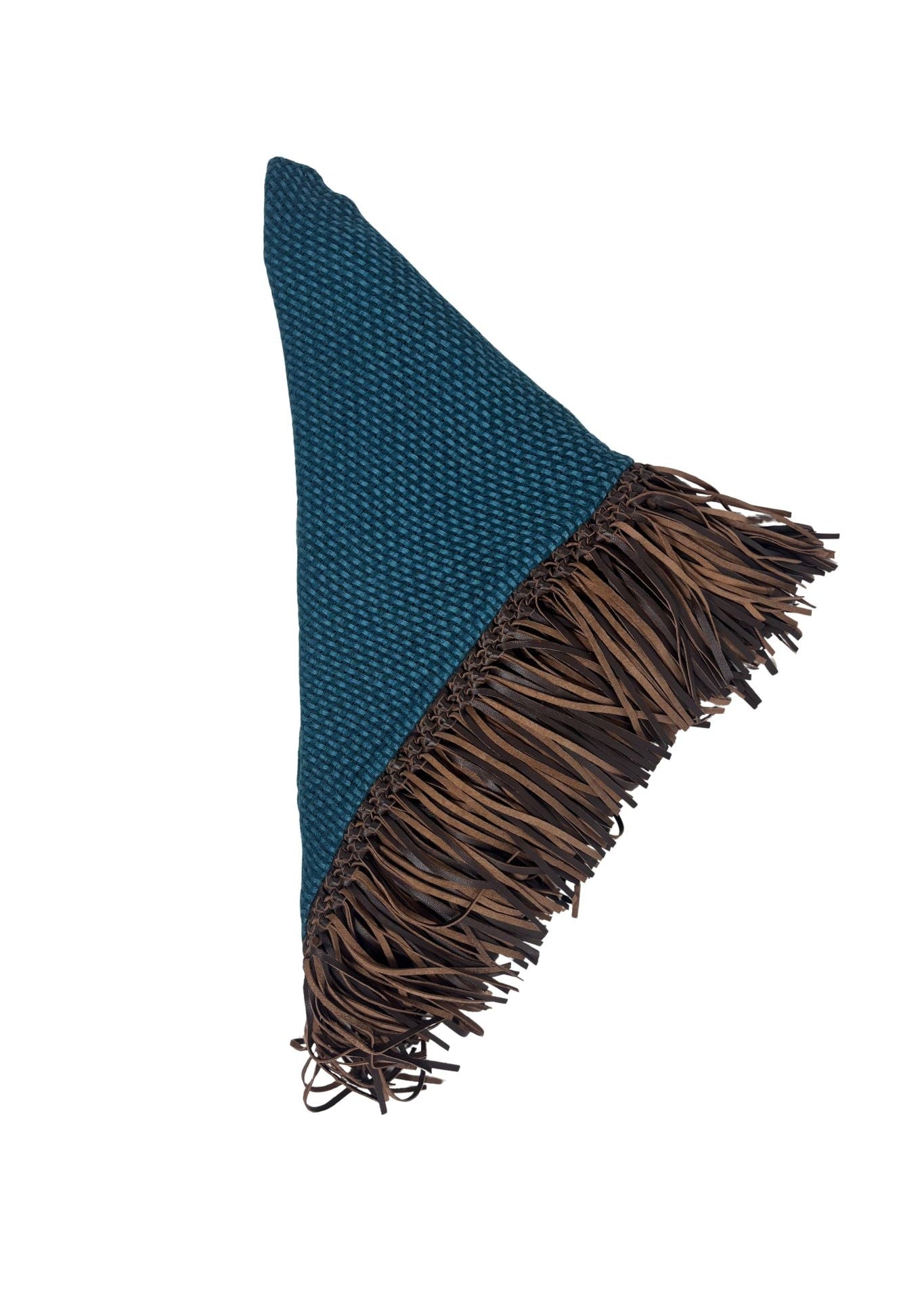 Bajra Tiny Basket Weave Triangle Scarf w/ Leather Fringe - Vermillion