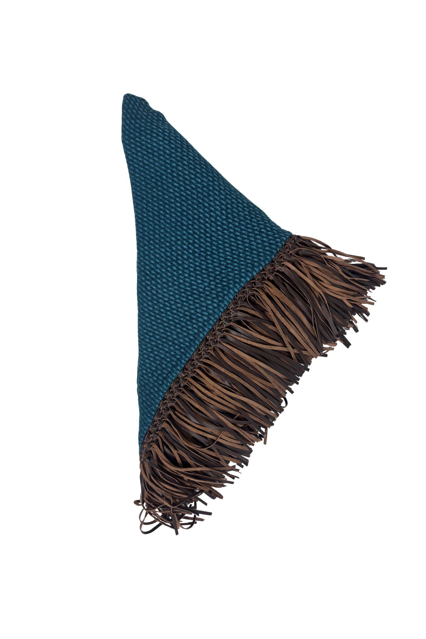 Bajra Tiny Basket Weave Triangle Scarf w/ Leather Fringe - Vermillion