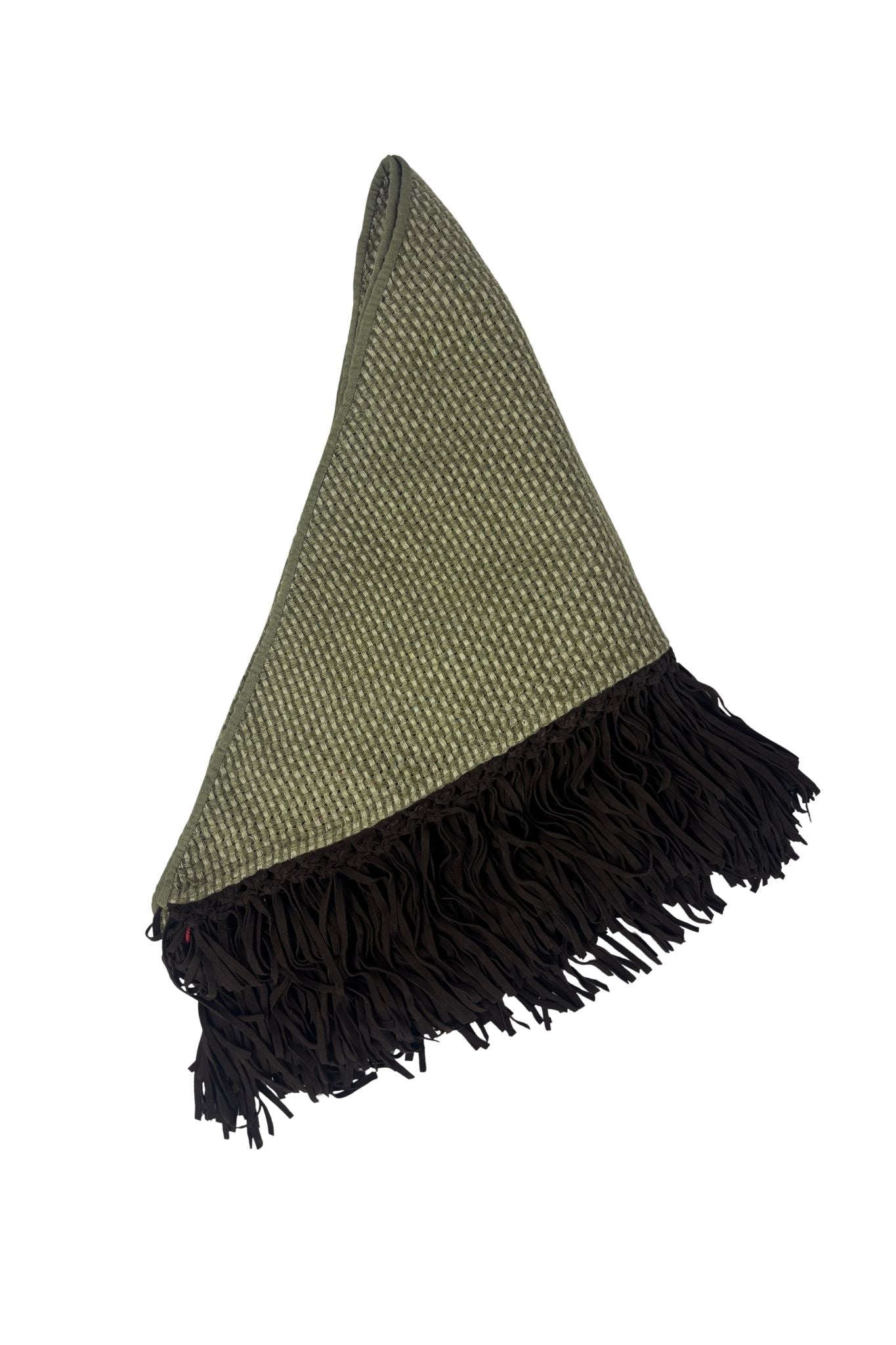 Bajra Tiny Basket Weave Triangle Scarf w/ Leather Fringe - Vermillion