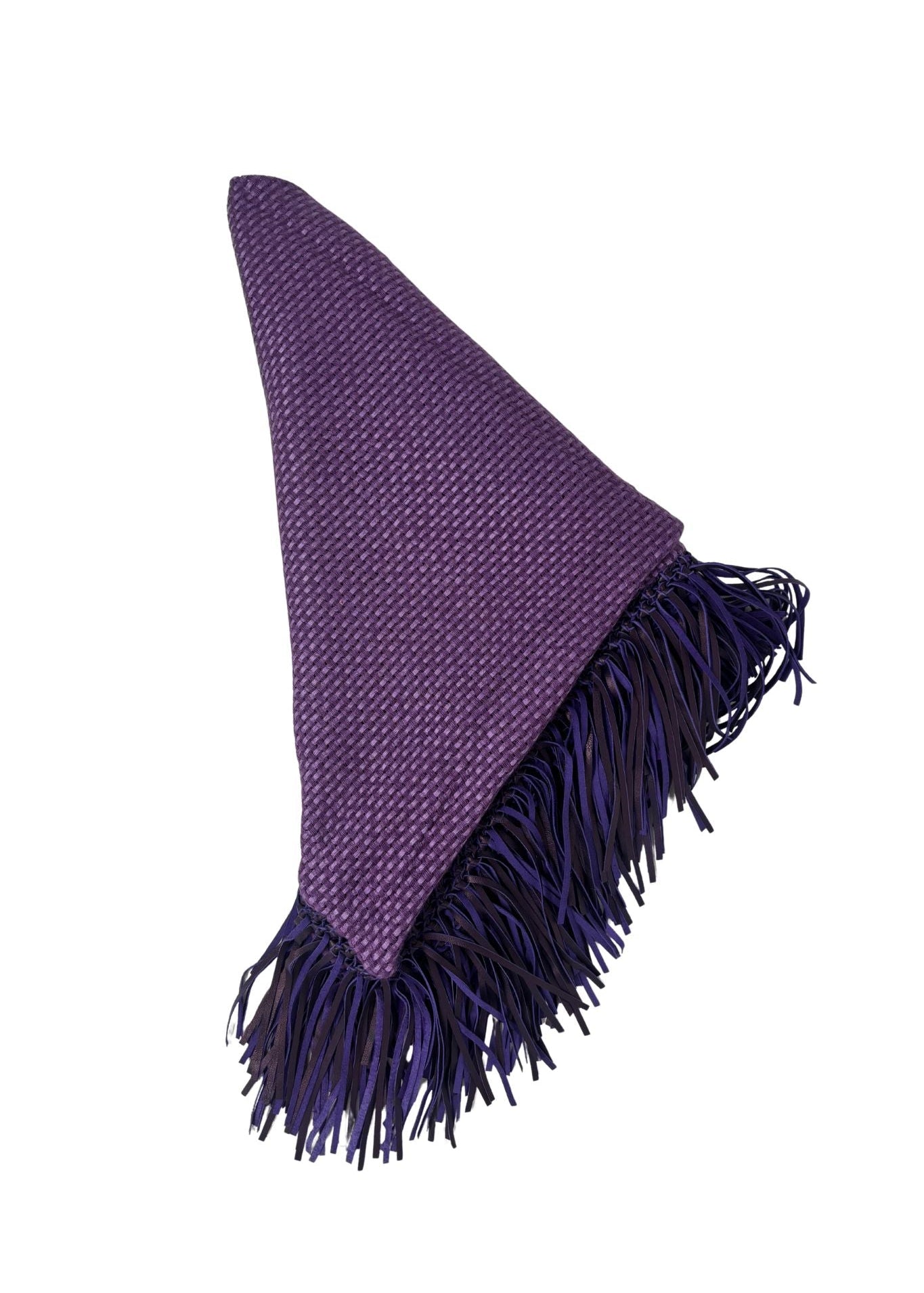 Bajra Tiny Basket Weave Triangle Scarf w/ Leather Fringe - Vermillion