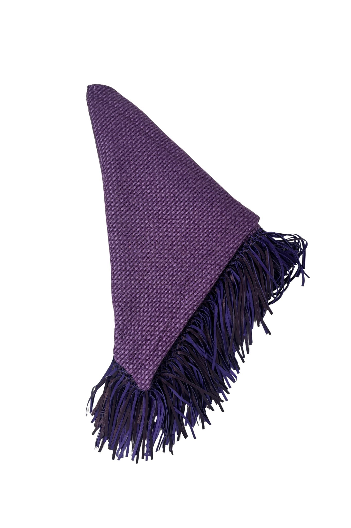 Bajra Tiny Basket Weave Triangle Scarf w/ Leather Fringe - Vermillion