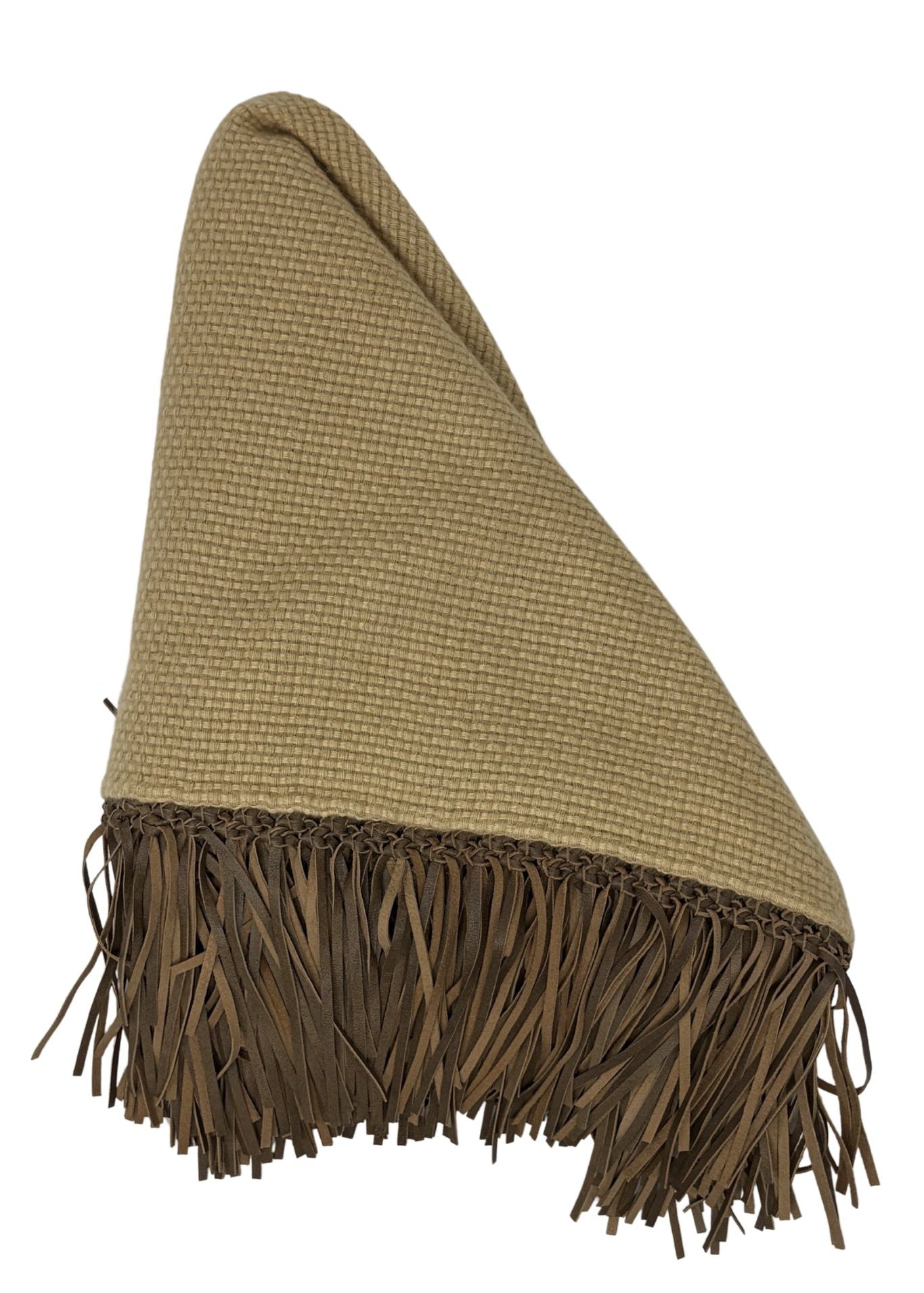 Bajra Tiny Basket Weave Triangle Scarf w/ Leather Fringe - Vermillion