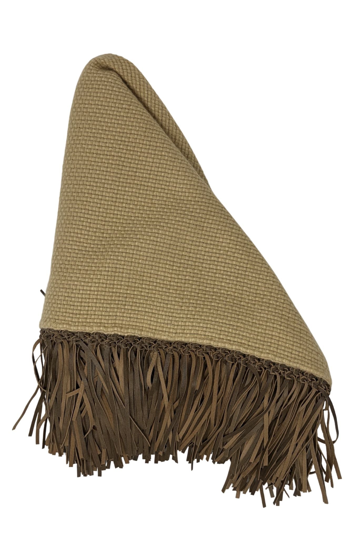 Bajra Tiny Basket Weave Triangle Scarf w/ Leather Fringe - Vermillion