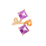 Bea Bongiasca B Square Ring with Square Cut Amethyst and Panna Enamel 9kt Yellow Gold - Vermillion