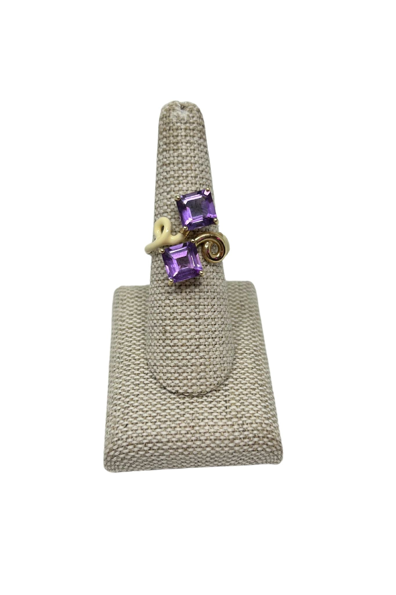 Bea Bongiasca B Square Ring with Square Cut Amethyst and Panna Enamel 9kt Yellow Gold - Vermillion