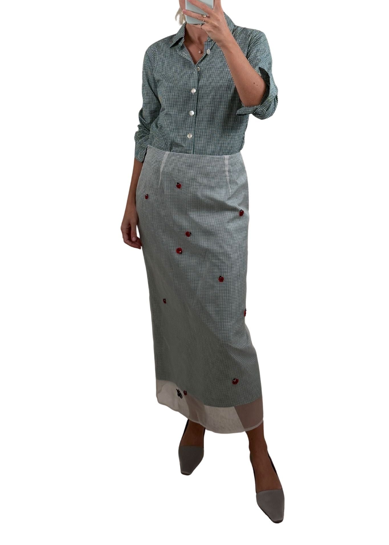 Bernadette Embroidered Roxane Skirt - Vermillion