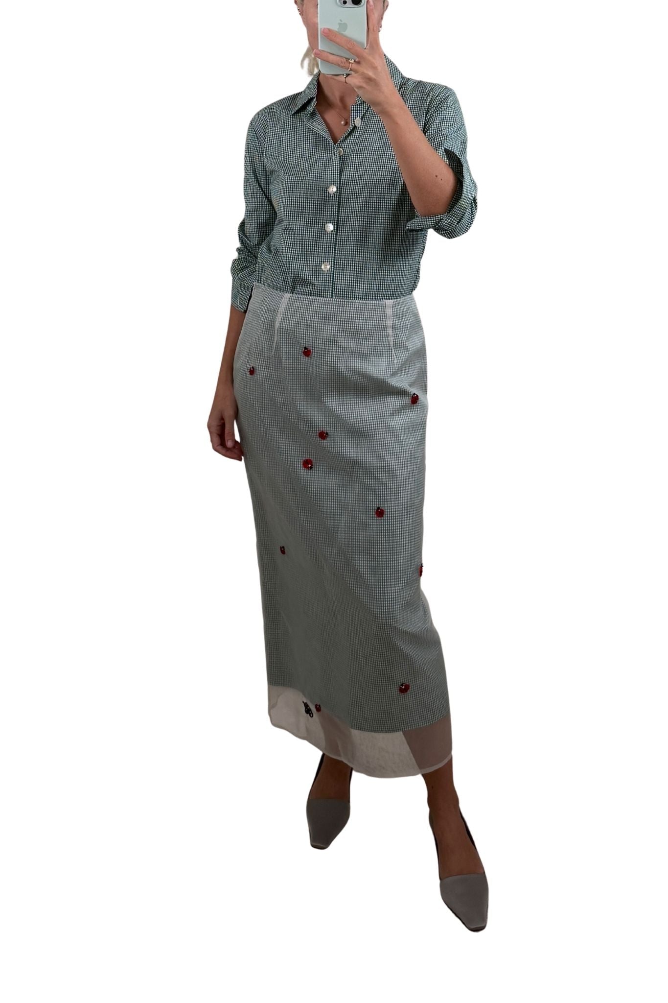 Bernadette Embroidered Roxane Skirt - Vermillion