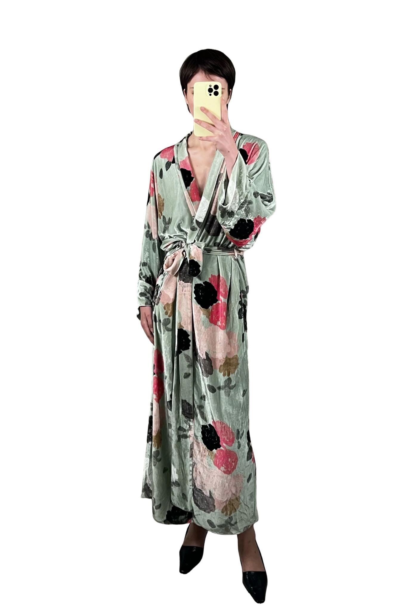 Bernadette Silk Velvet Peignoir - Vermillion