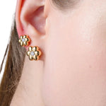 Boochier Diamond Flower Puff Studs - Vermillion