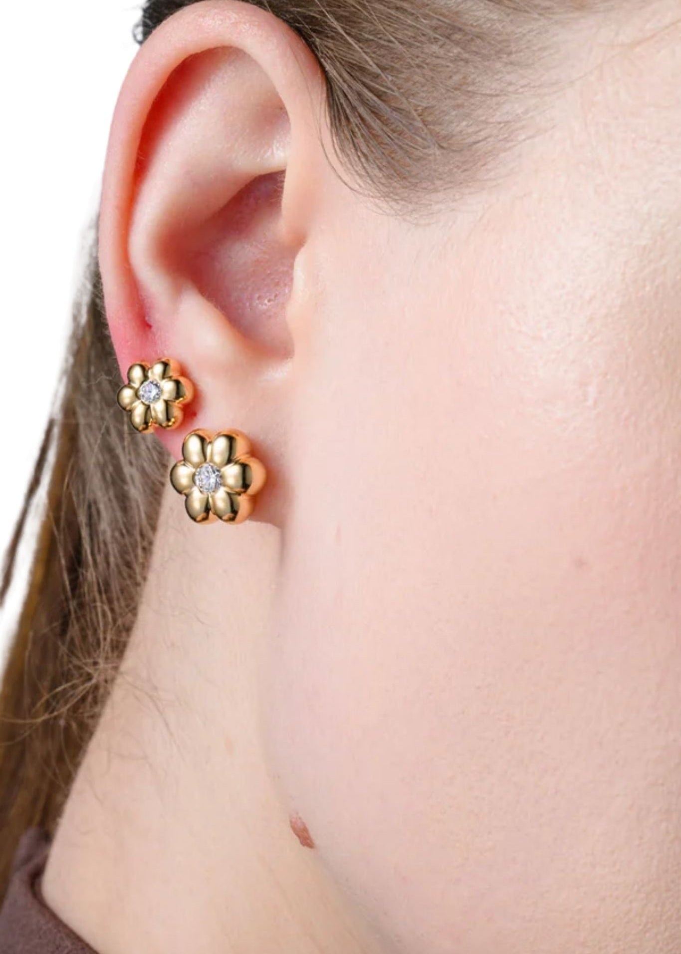 Boochier Diamond Flower Puff Studs - Vermillion