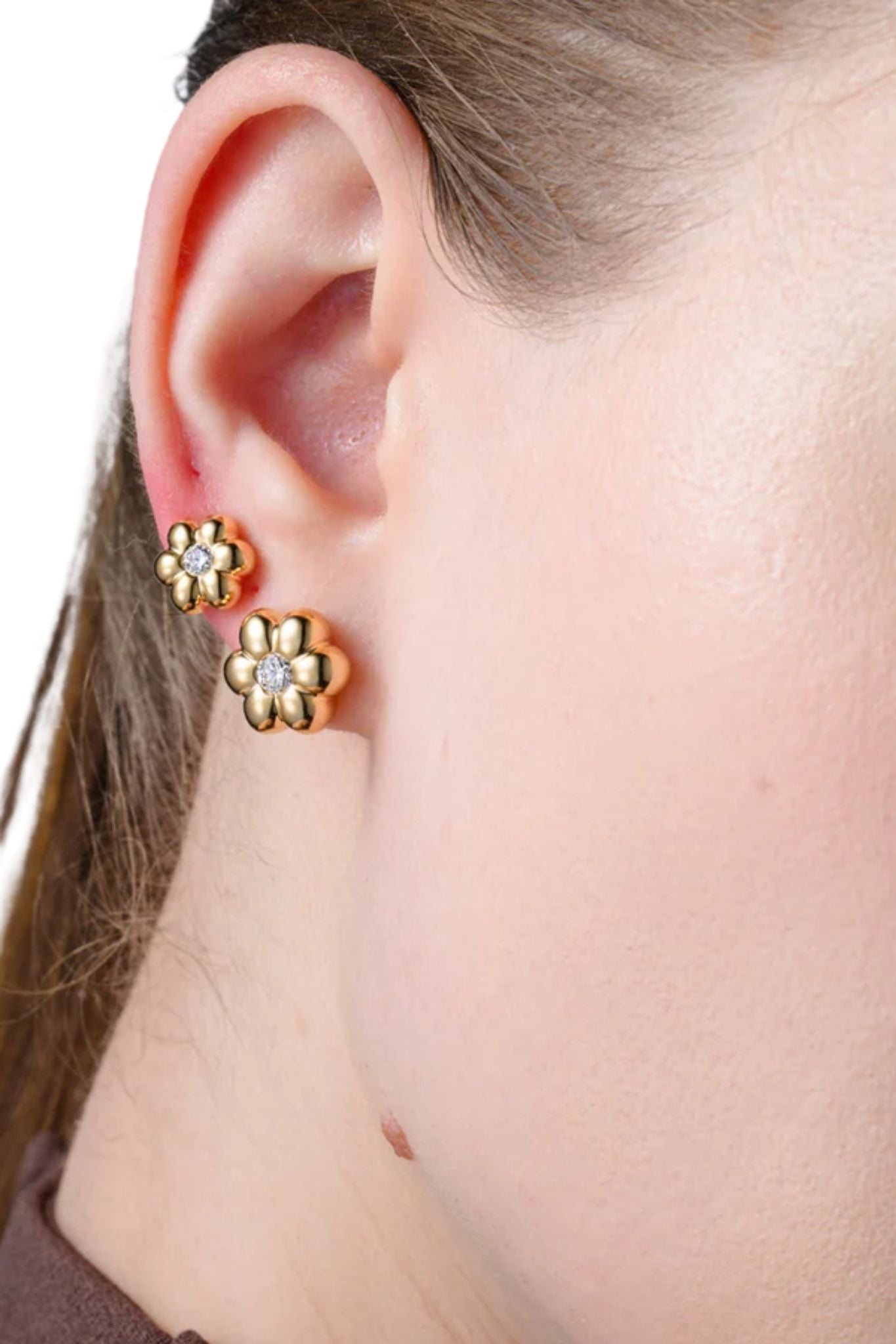 Boochier Diamond Flower Puff Studs - Vermillion