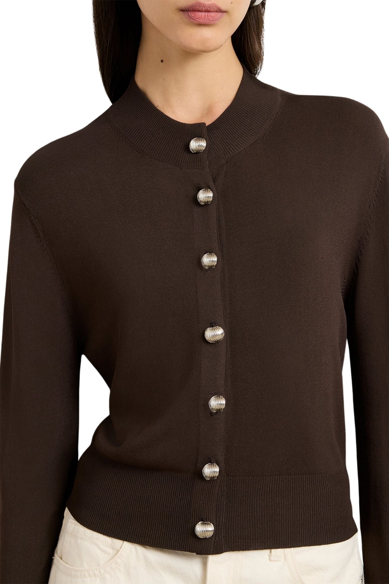 Brandon Maxwell Aubrey Cardigan in Viscose - Vermillion