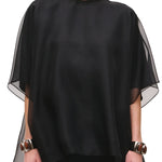 Brandon Maxwell Cali Organza Blouse w/ Neck Tie & Satin Liner - Vermillion