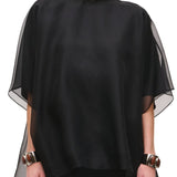 Brandon Maxwell Cali Organza Blouse w/ Neck Tie & Satin Liner - Vermillion