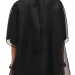 Brandon Maxwell Cali Organza Blouse w/ Neck Tie & Satin Liner - Vermillion