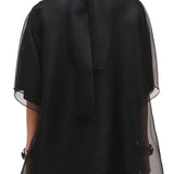 Brandon Maxwell Cali Organza Blouse w/ Neck Tie & Satin Liner - Vermillion