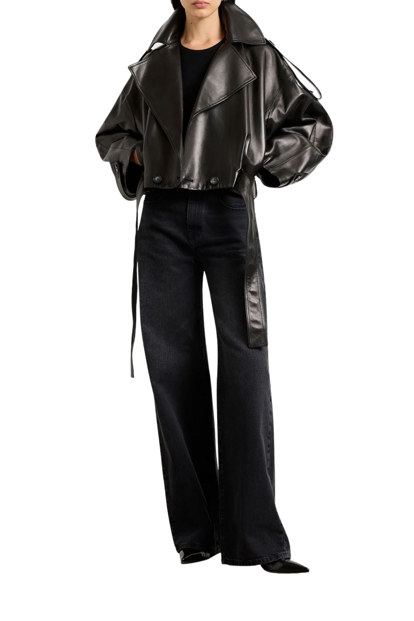 Brandon Maxwell Collins Cropped Leather Trench Coat - Vermillion