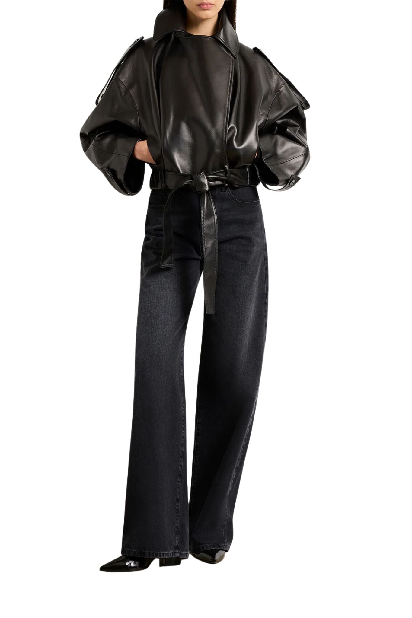 Brandon Maxwell Collins Cropped Leather Trench Coat - Vermillion