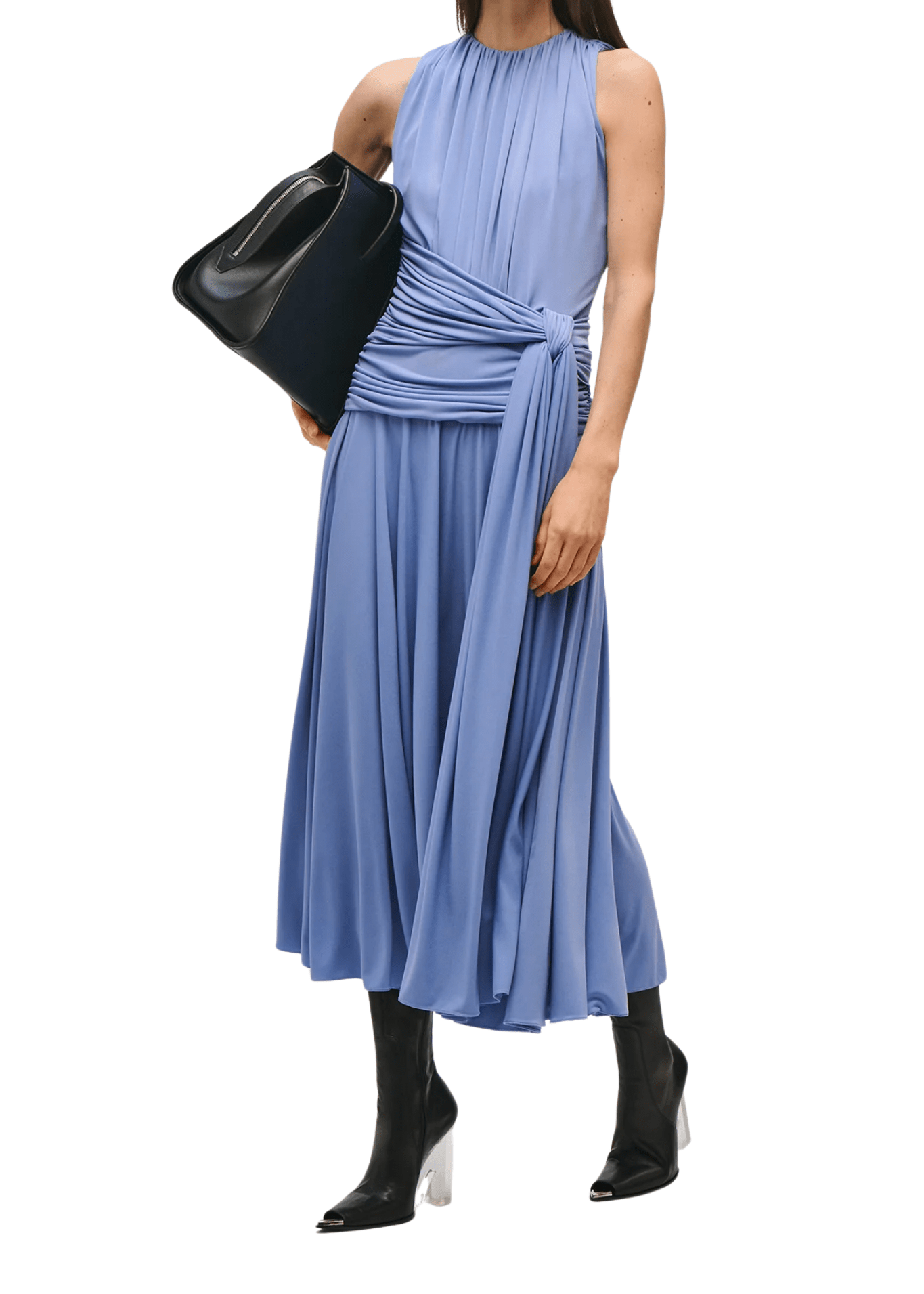 Brandon Maxwell Isadora Draped Jersey Dress with Knot - Vermillion