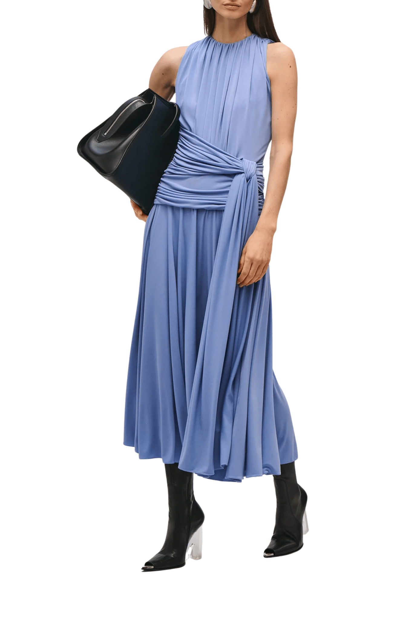 Brandon Maxwell Isadora Draped Jersey Dress with Knot - Vermillion