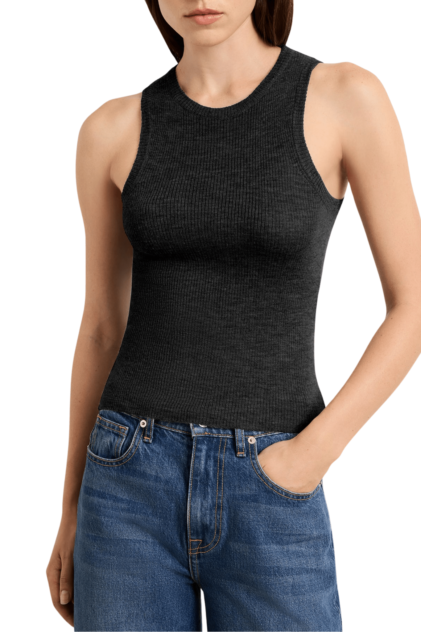 Brandon Maxwell Jett Cashmere Ribbed Tank - Vermillion