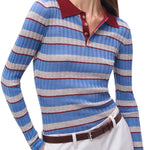 Brandon Maxwell Joni Knit Polo Top - Vermillion