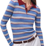 Brandon Maxwell Joni Knit Polo Top - Vermillion