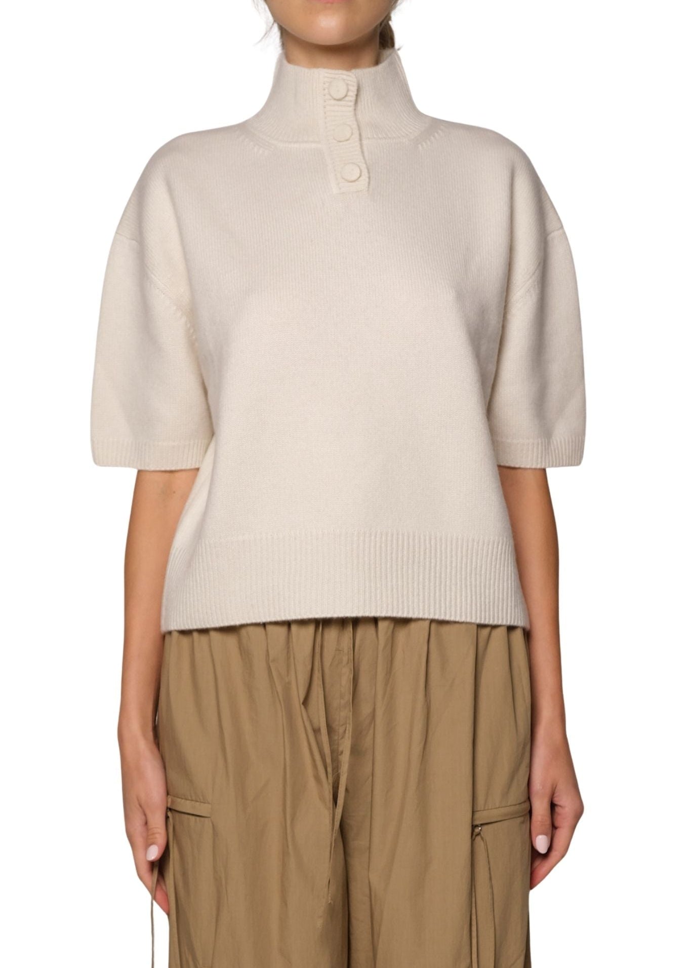 Brandon Maxwell Kinley Cropped Henley - Vermillion