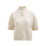 Brandon Maxwell Kinley Cropped Henley w/ Elbow Length Sleeves - Vermillion