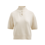Brandon Maxwell Kinley Cropped Henley w/ Elbow Length Sleeves - Vermillion