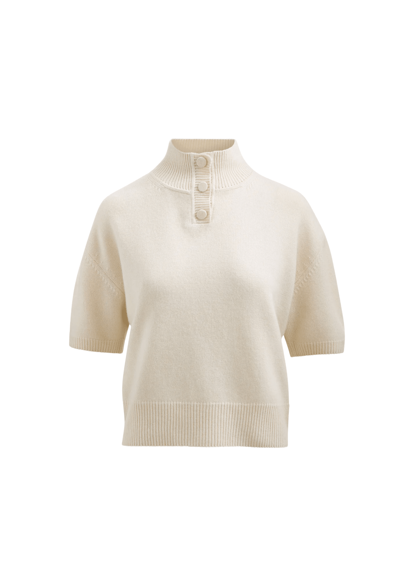 Brandon Maxwell Kinley Cropped Henley w/ Elbow Length Sleeves - Vermillion