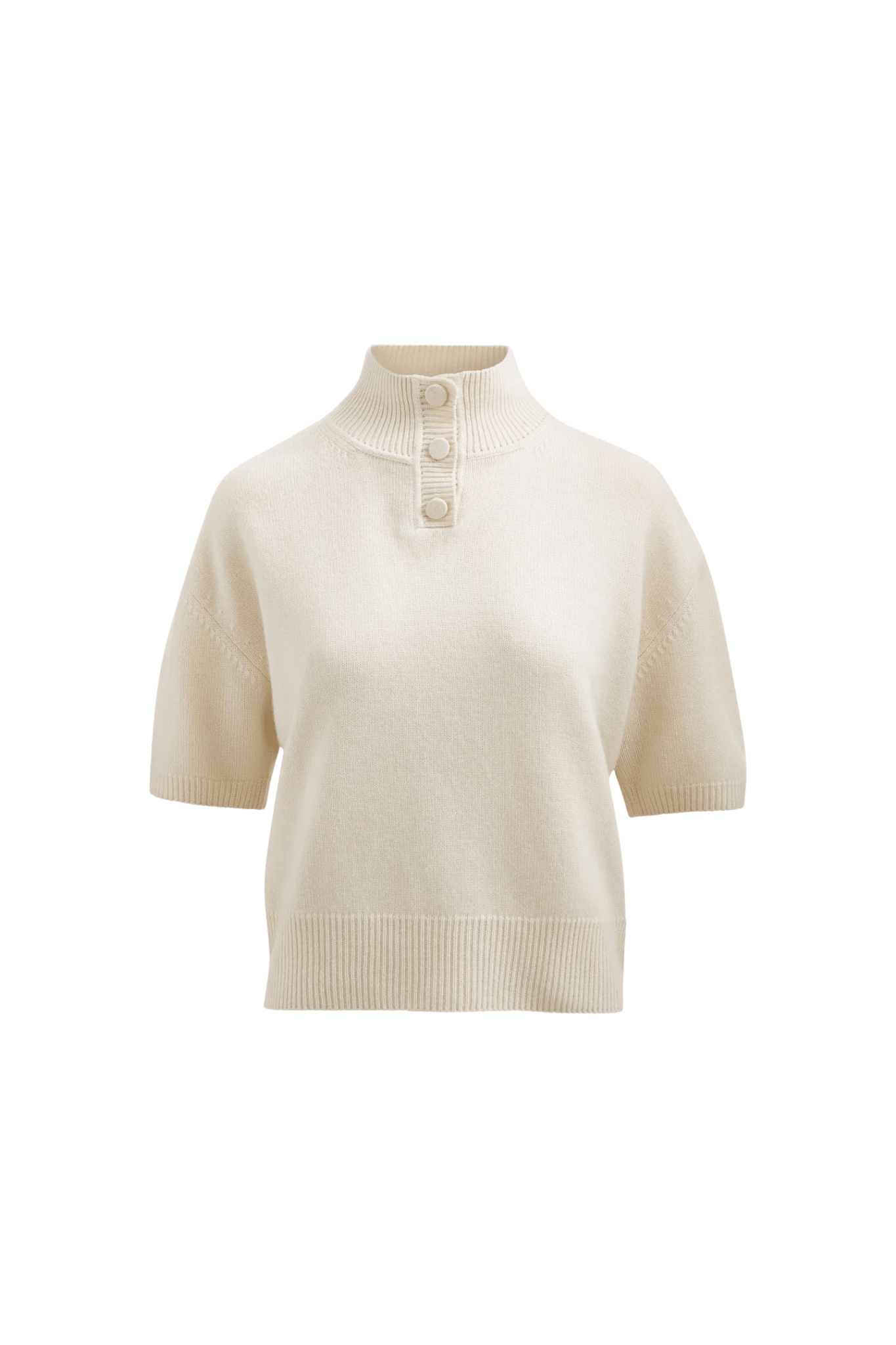 Brandon Maxwell Kinley Cropped Henley w/ Elbow Length Sleeves - Vermillion