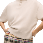 Brandon Maxwell Kinley Cropped Henley w/ Elbow Length Sleeves - Vermillion