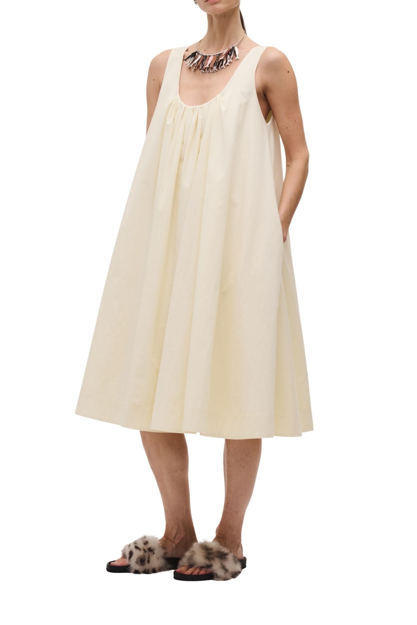 Brandon Maxwell Lennox Scoop Neck Tent Dress - Vermillion