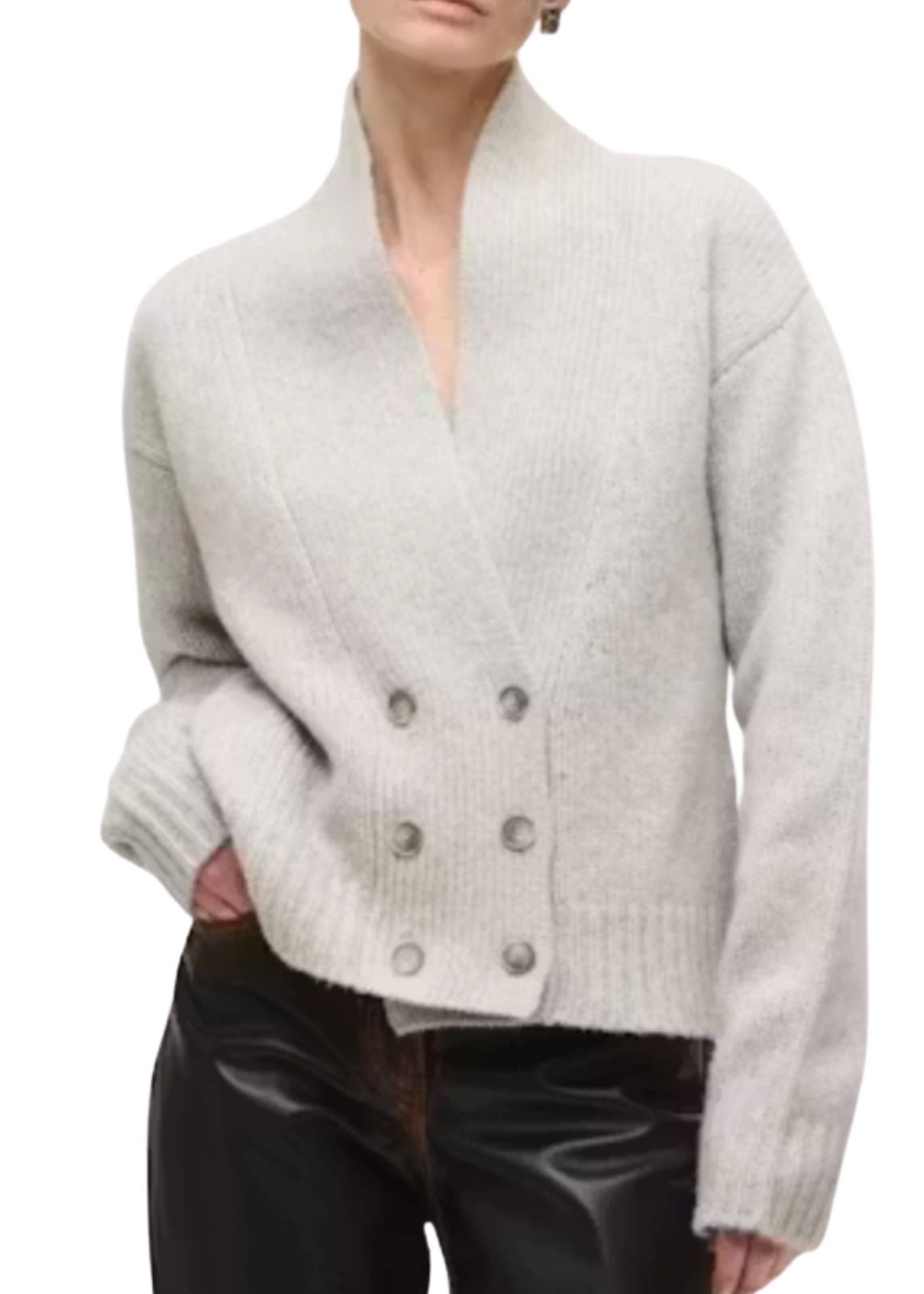 Brandon Maxwell Lowen Knit Double Breasted Shawl Cardigan - Vermillion