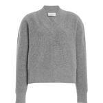Brandon Maxwell Maris Cashmere English Rib Sweater w/ V-neck - Vermillion