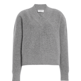 Brandon Maxwell Maris Cashmere English Rib Sweater w/ V-neck - Vermillion