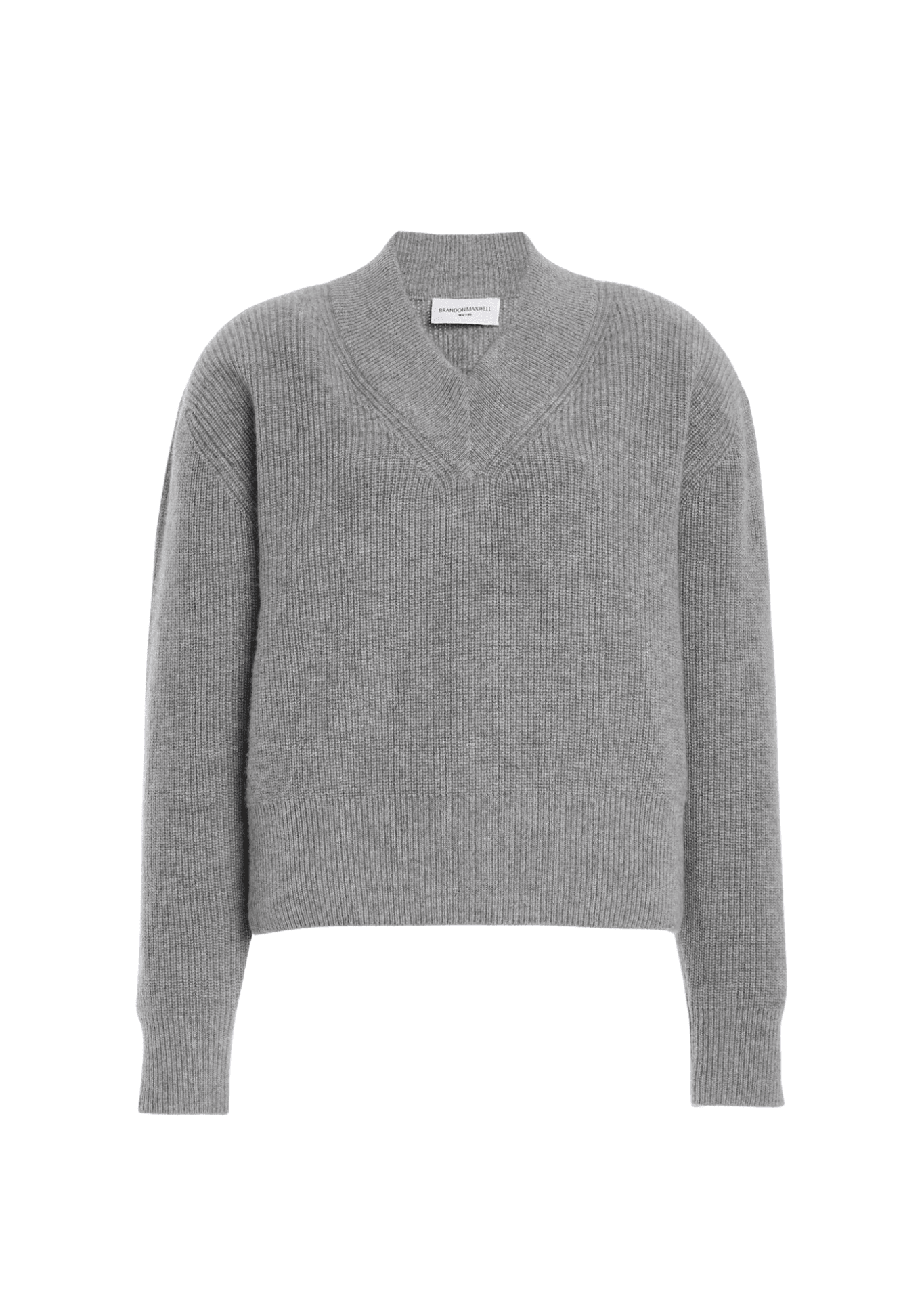 Brandon Maxwell Maris Cashmere English Rib Sweater w/ V-neck - Vermillion