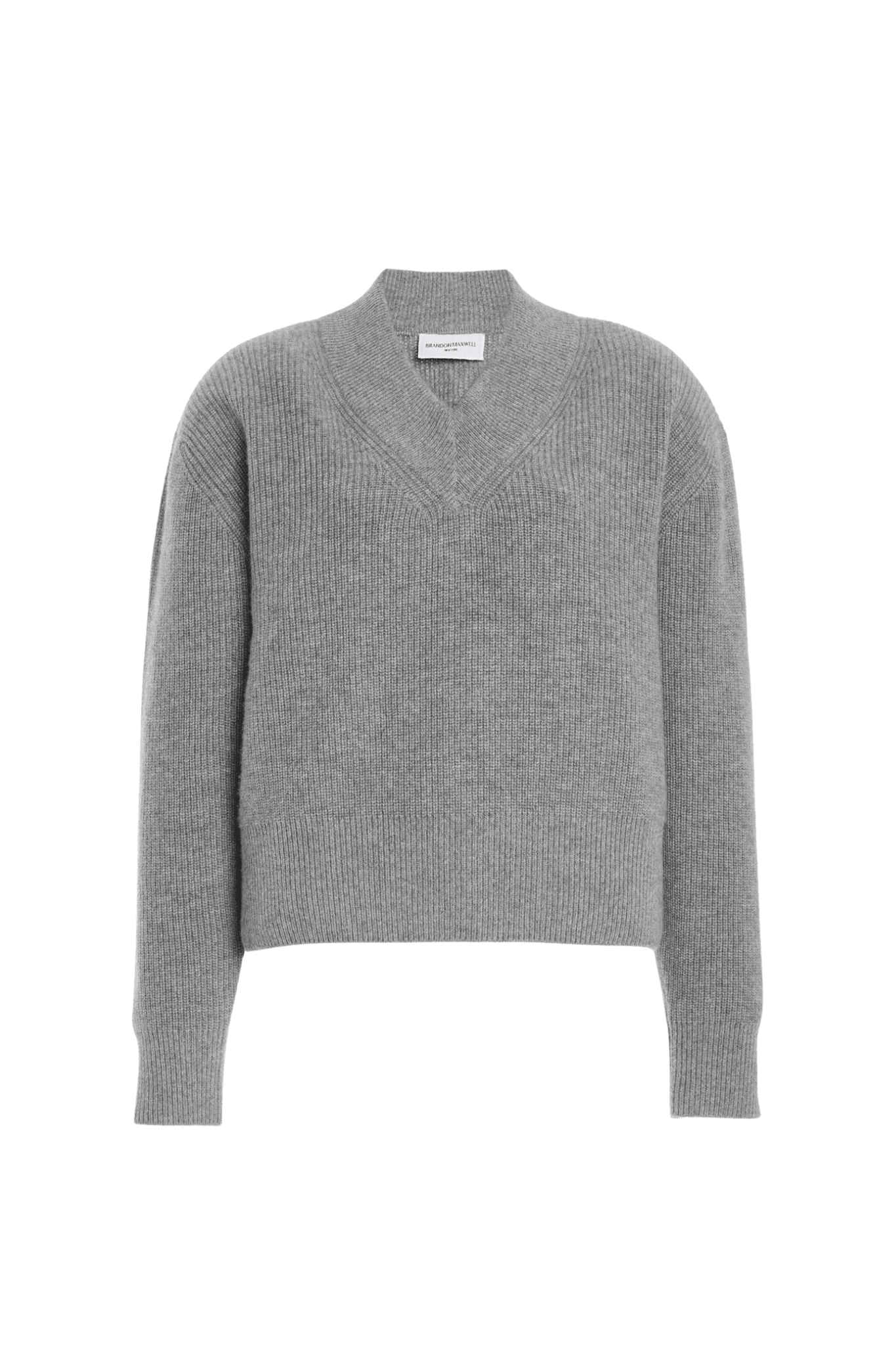 Brandon Maxwell Maris Cashmere English Rib Sweater w/ V-neck - Vermillion
