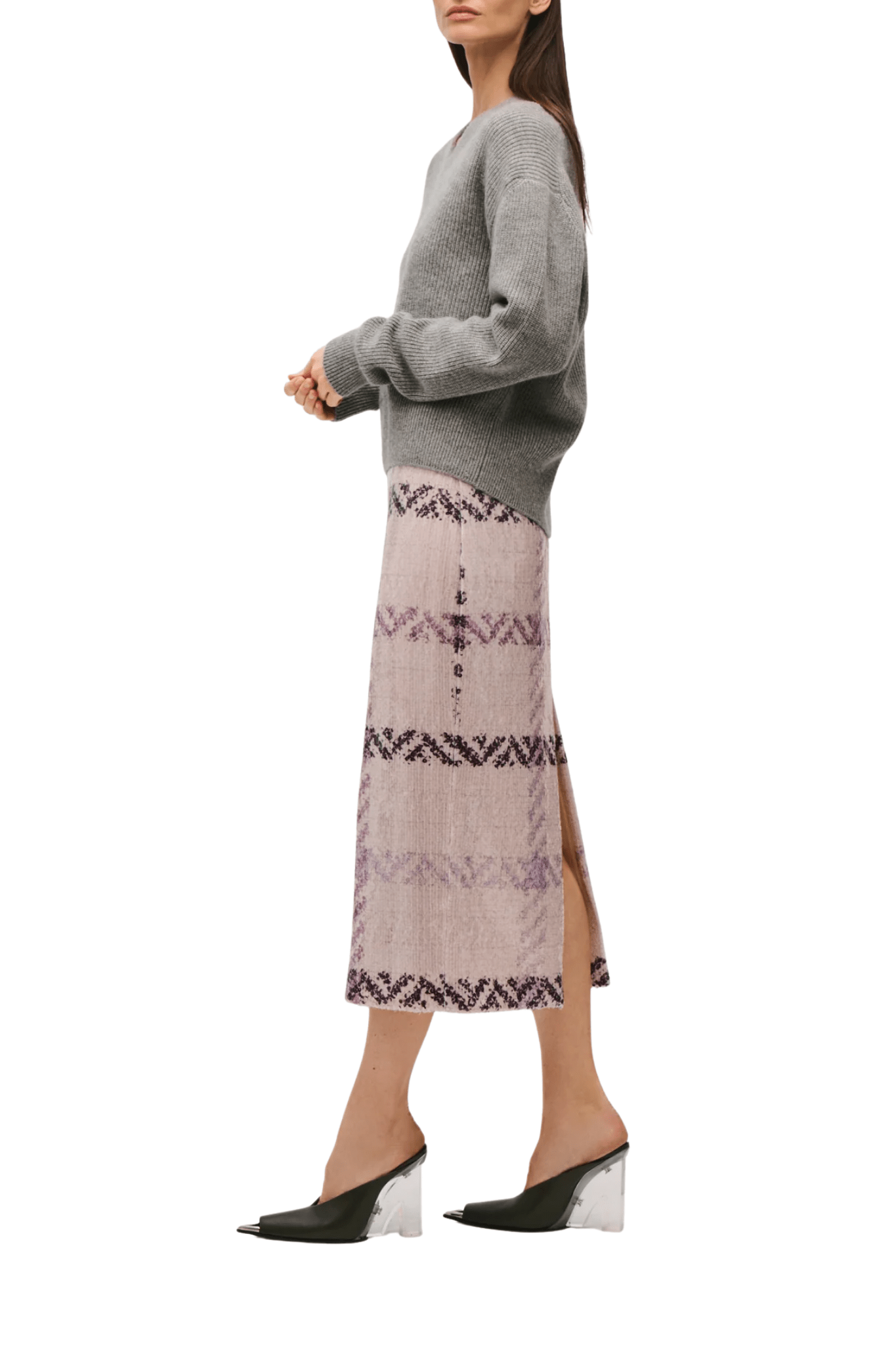 Brandon Maxwell Maris Cashmere English Rib Sweater w/ V-neck - Vermillion