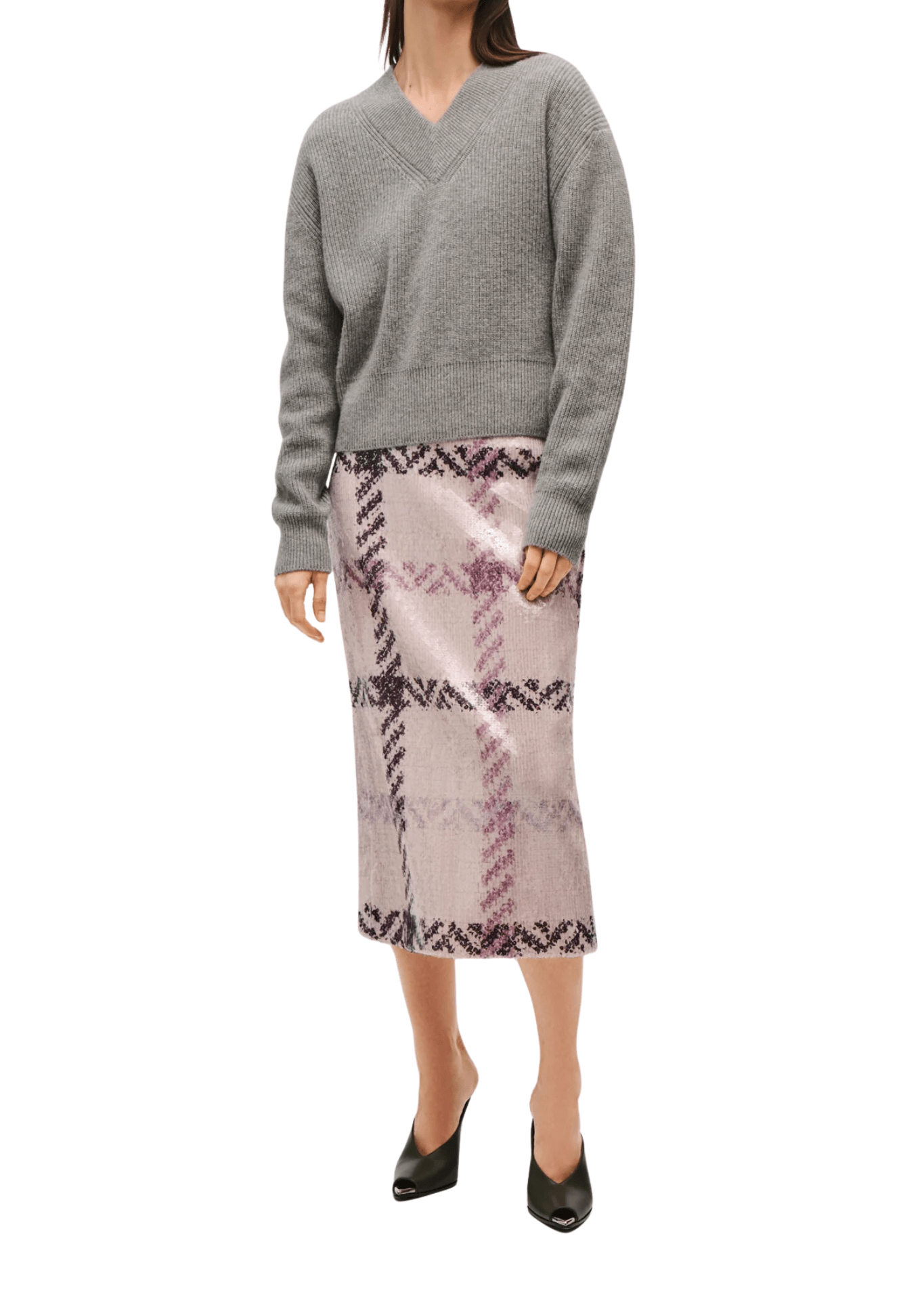 Brandon Maxwell Maris Cashmere English Rib Sweater w/ V-neck - Vermillion