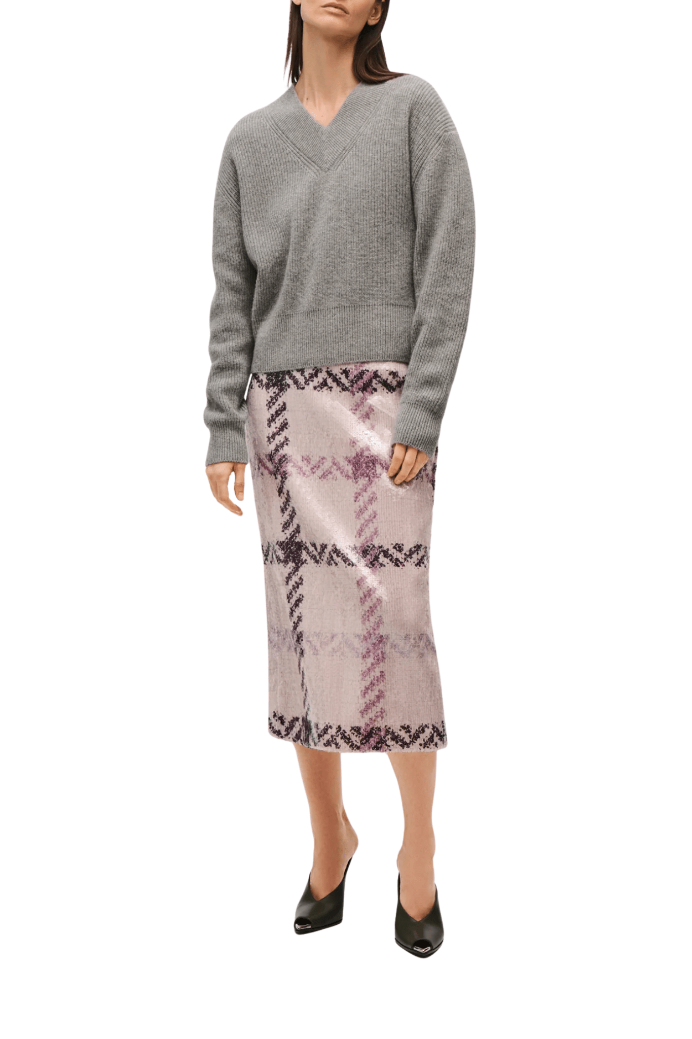 Brandon Maxwell Maris Cashmere English Rib Sweater w/ V-neck - Vermillion