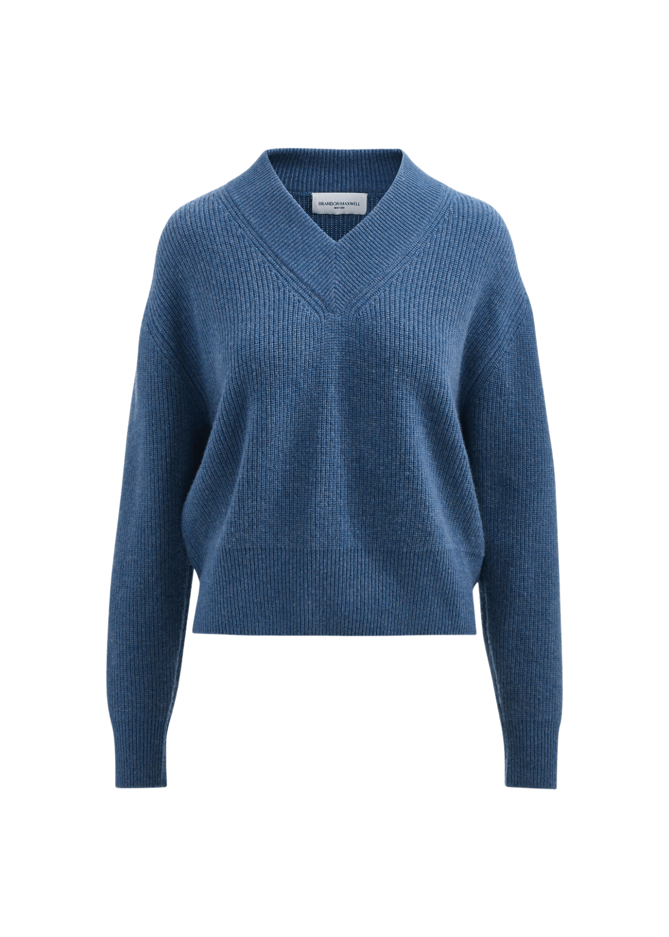 Brandon Maxwell Maris Cashmere English Rib V-neck Sweater - Vermillion