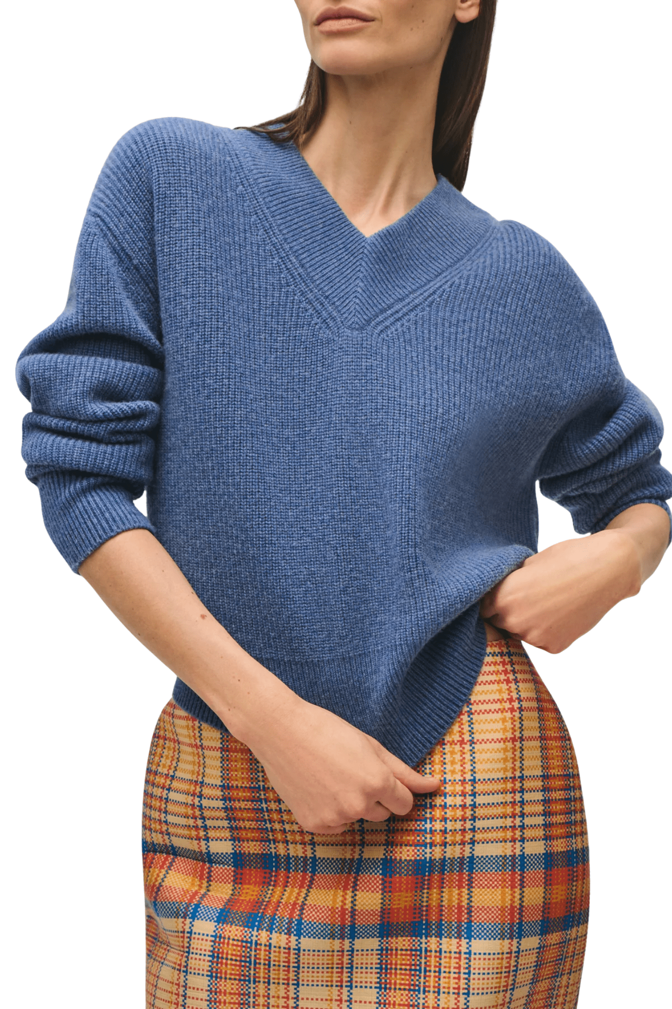 Brandon Maxwell Maris Cashmere English Rib V-neck Sweater - Vermillion