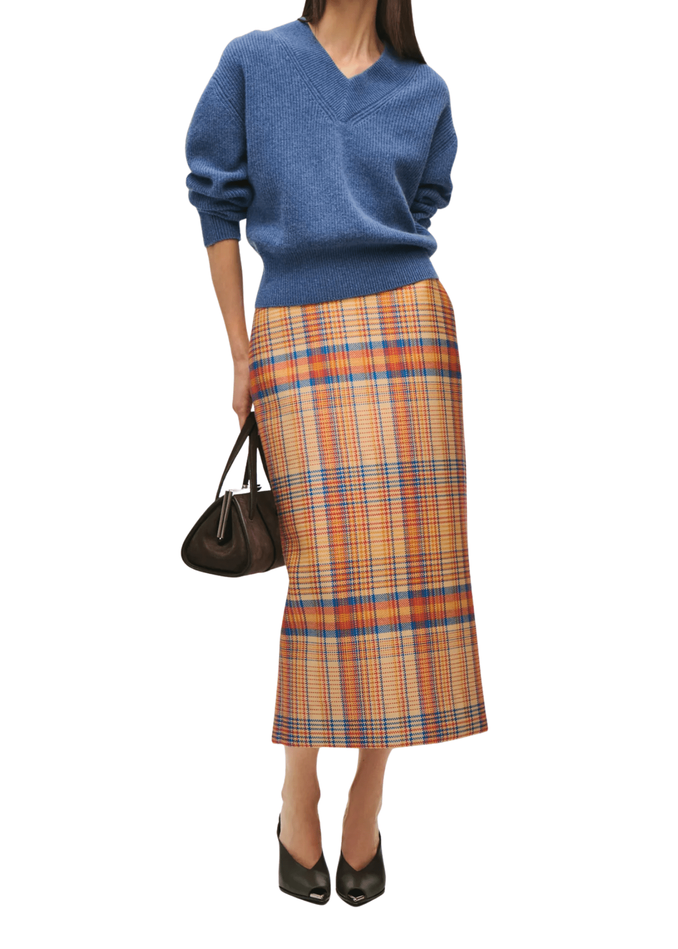 Brandon Maxwell Maris Cashmere English Rib V-neck Sweater - Vermillion