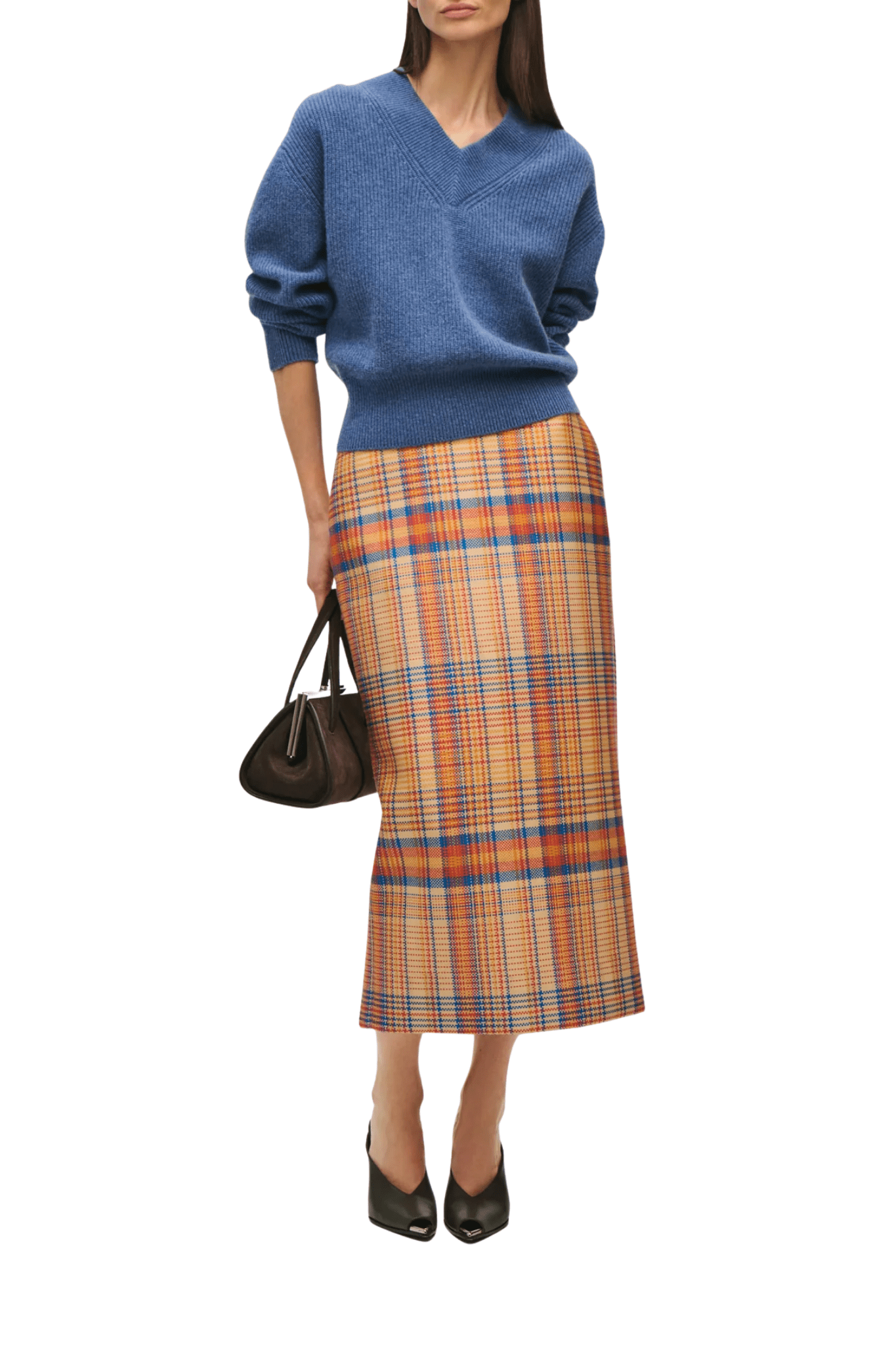 Brandon Maxwell Maris Cashmere English Rib V-neck Sweater - Vermillion