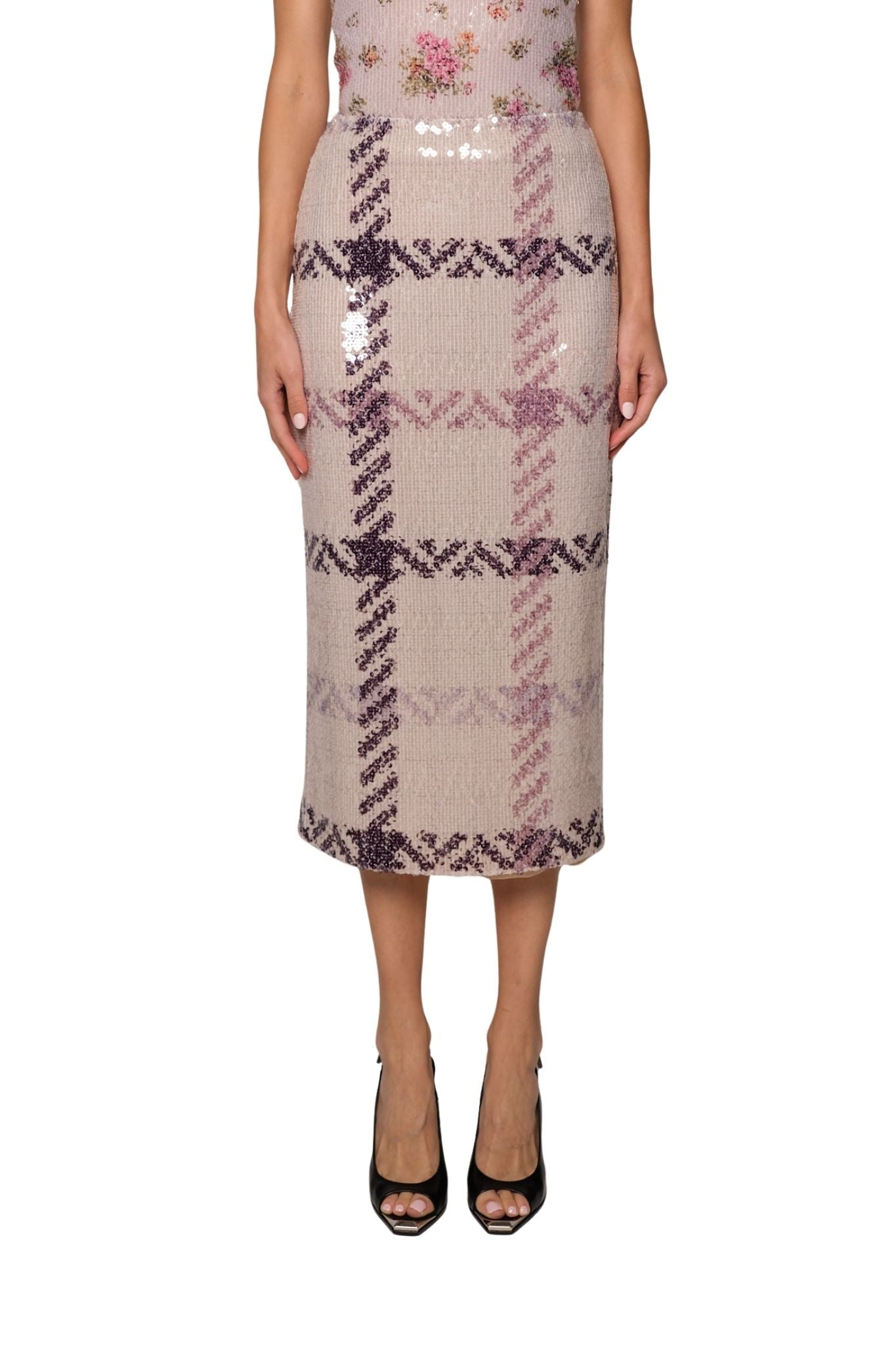 Brandon Maxwell Mercer Paillette Pencil Skirt - Vermillion