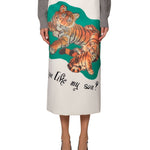 Brandon Maxwell Mercer Pencil Skirt with Tiger Graphic - Vermillion