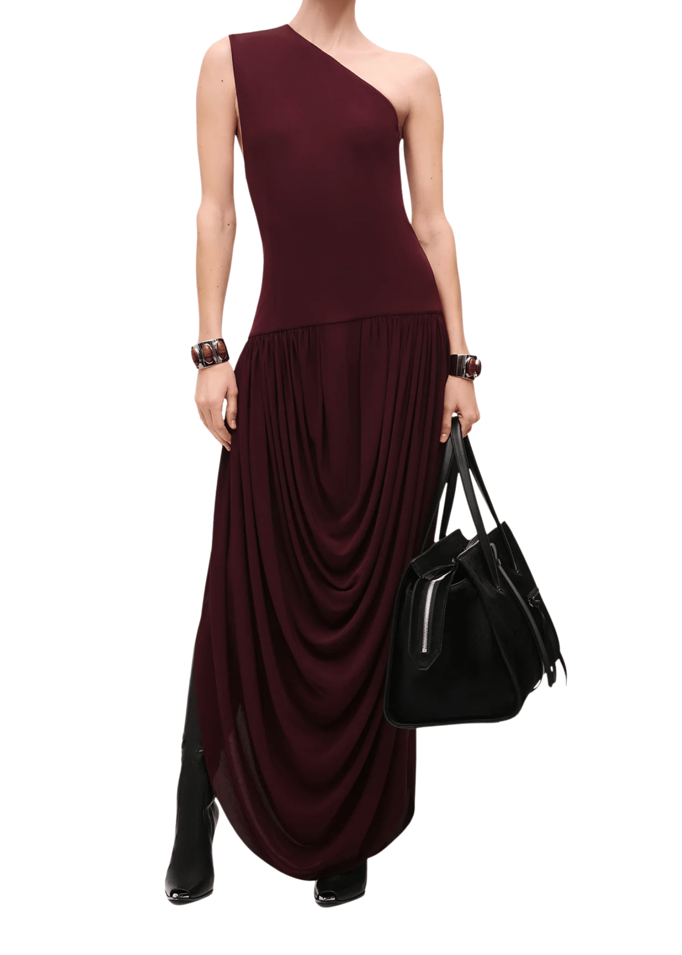 Brandon Maxwell Mila One Shoulder Dress w/ Draped Skirt - Vermillion